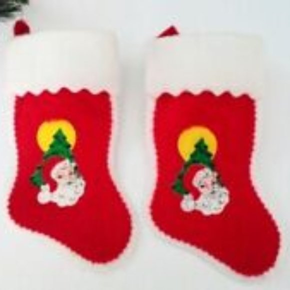 Santa Stockings Mid Century Modern Flocked - Picture 7 of 8
